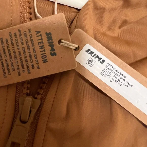 NWT SKIMS almond- High Neck One Piece Swimsuit with Sleek Zip Front - Picture 8 of 9